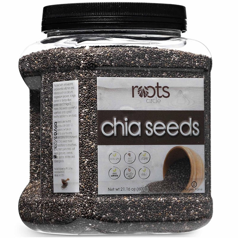 Roots Circle Non-GMO Chia Seeds | 1.3 Pound (Pack of 1) Raw Superfood, Vegan, Kosher, Nut & Gluten Free, Keto & Paleo Friendly | Add Omega 3 & Protein to your Salad, Smoothie, Oatmeal, & Acai Bowl - Image 1